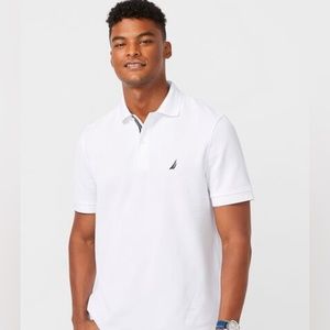 Nautica Men Large Short Sleeve Solid White Polo Shirt
